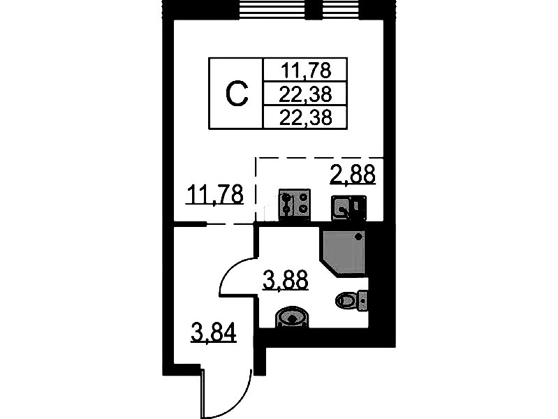 Квартира студия 22.38 м², 17/17 эт., ЖК «Невская Долина»